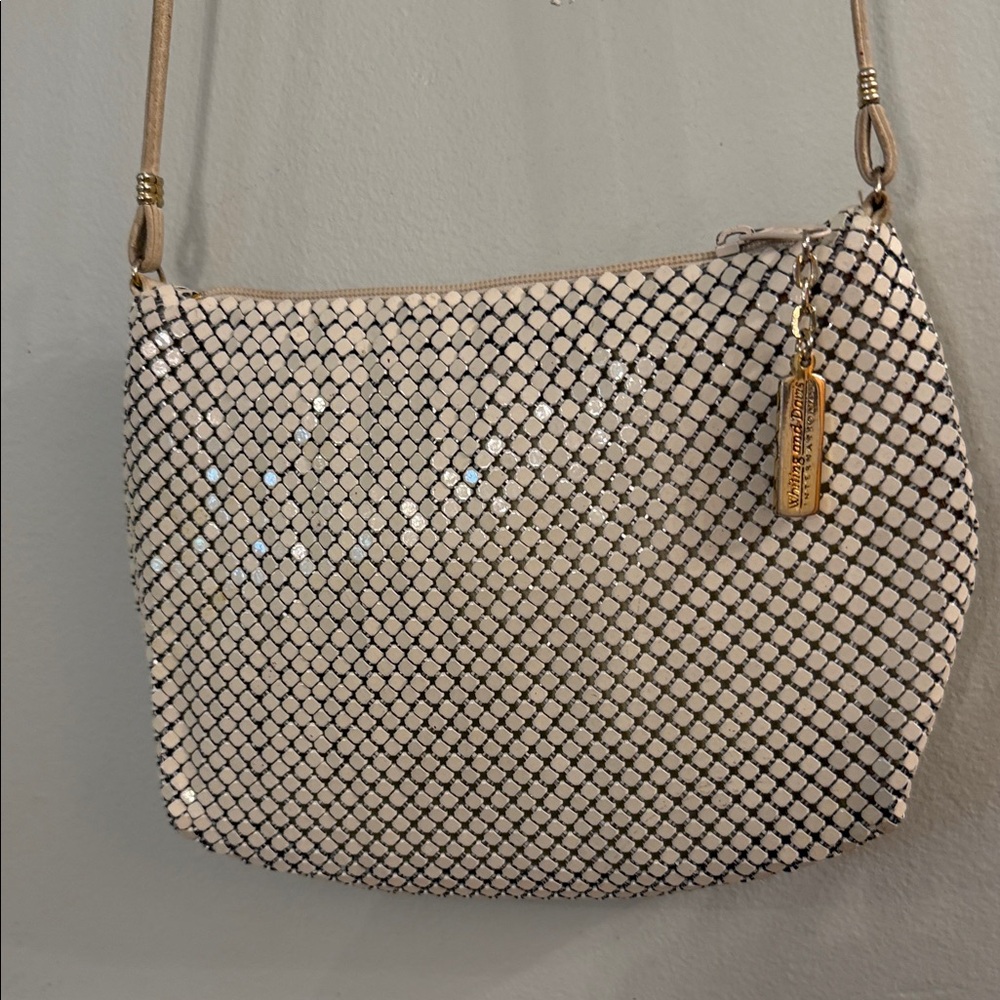 Vtg 80s Whiting & Davis Ivory/Cream Mesh Crossbody with Gold Tag, GUC